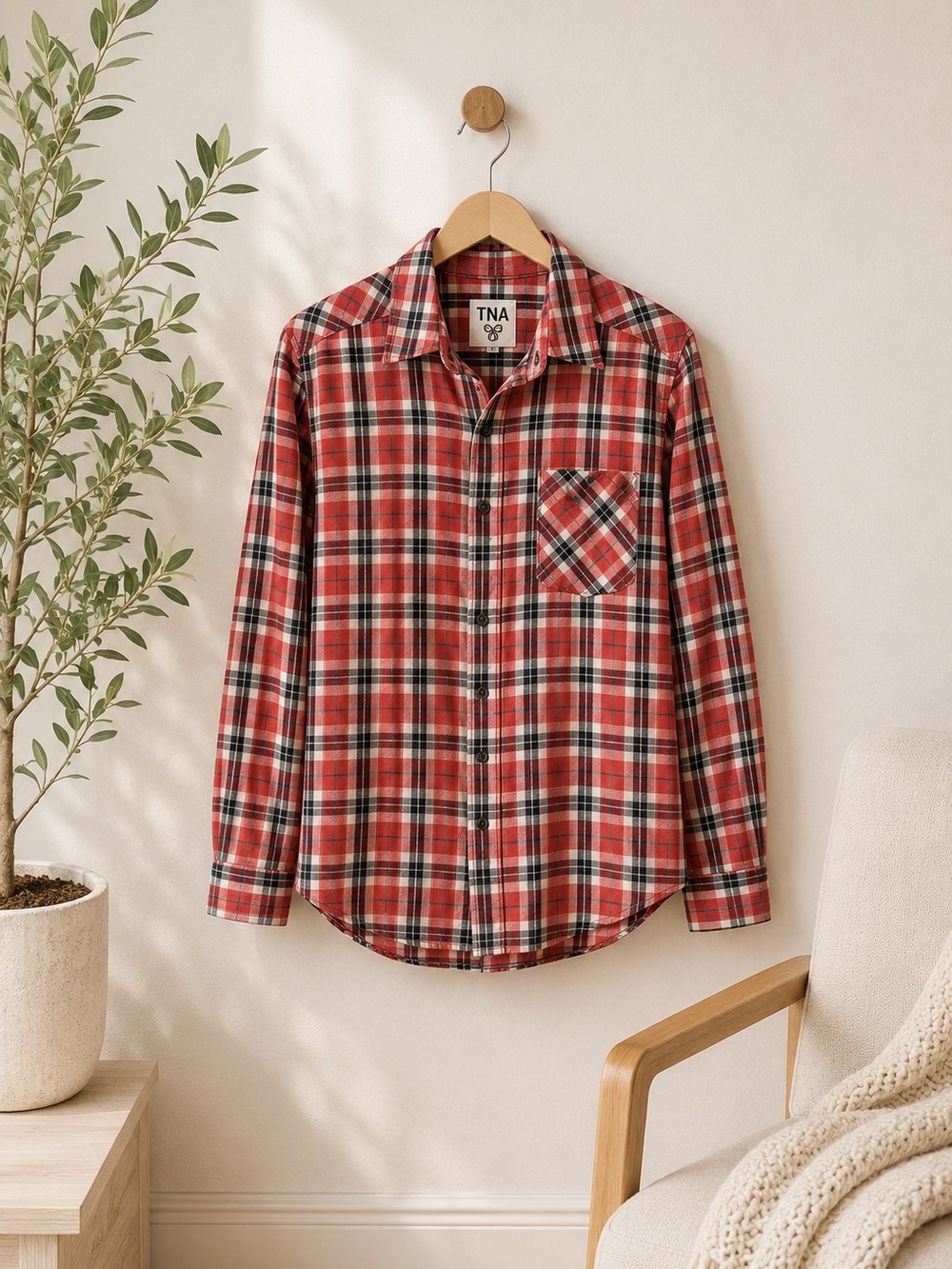 TNA Aritzia Red Plaid Western Flannel Shirt XS Rodeo Ranch Cowgirl Colorful